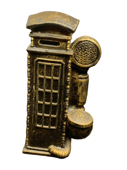 Vintage British Telephone Booth Figurines – Red & Black Decorative Resin Miniatures